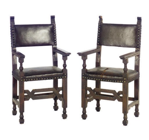 TWO IBERIAN WALNUT ARMCHAIRS,