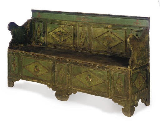 AN ITALIAN GREEN AND POLYCHROME-PAINTED CASSAPANCA,