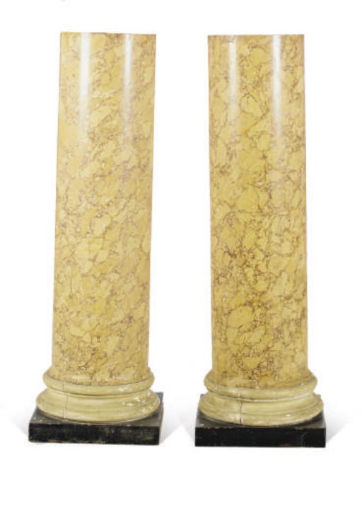 A PAIR OF ITALIAN SCAGLIOLA COLUMN FORM PEDESTALS,