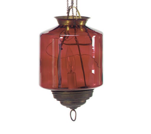 A RED GLASS HALL LANTERN,