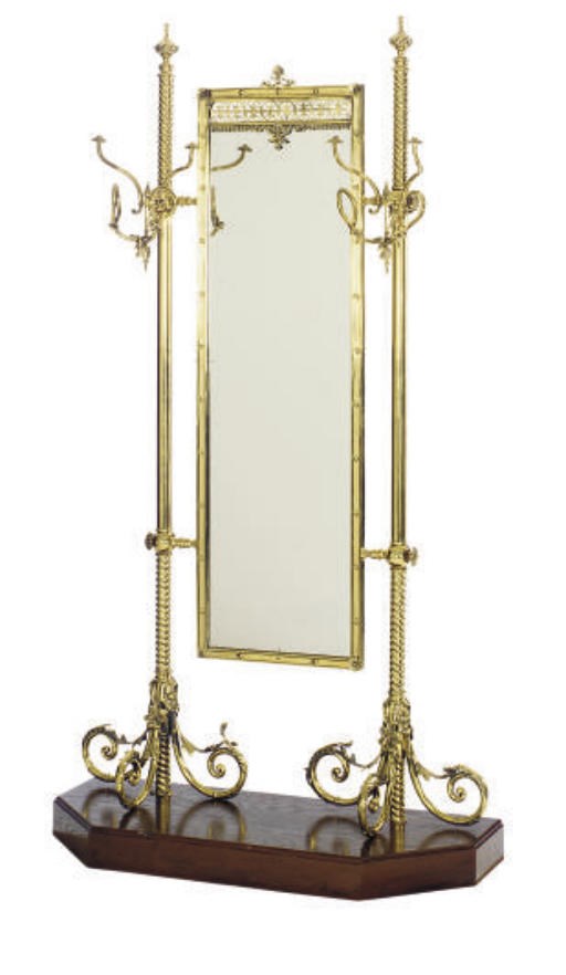 A BRASS CHEVAL MIRROR,