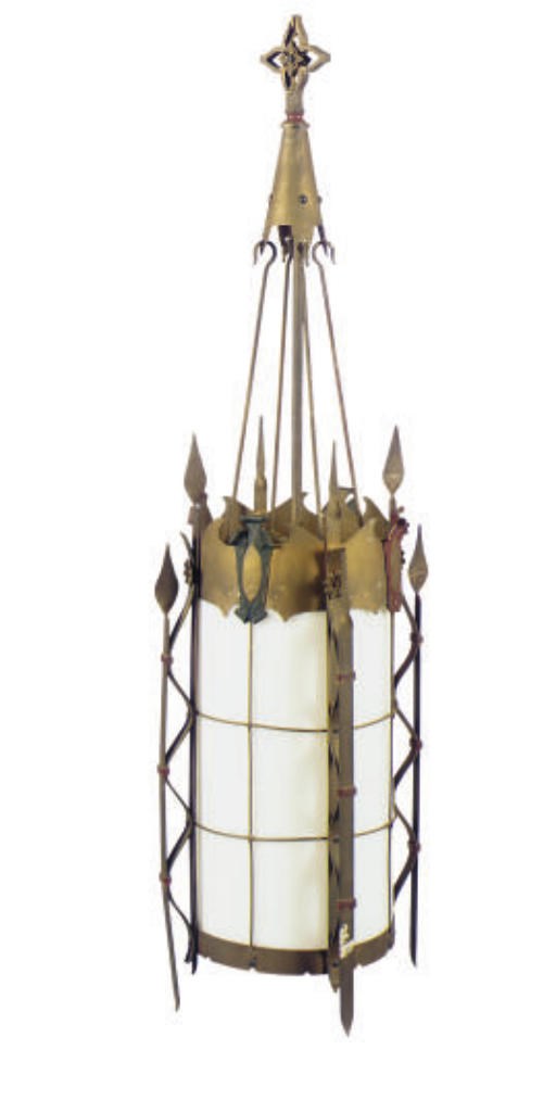A PAIR OF BRONZED METAL AND OPAQUE GLASS LANTERNS,