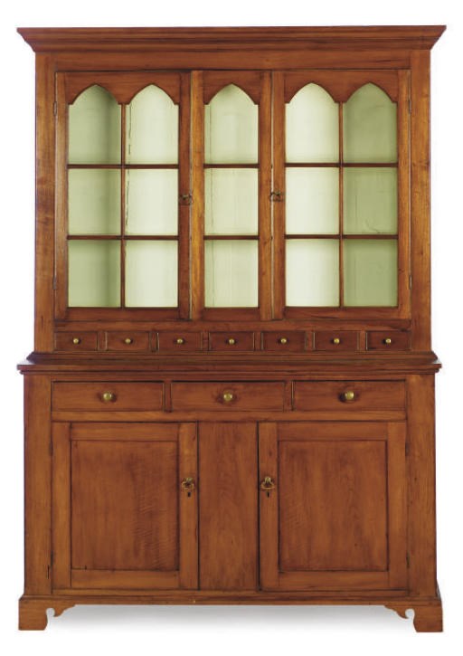 AN AMERICAN CHIPPENDALE WALNUT STEP-BACK CUPBOARD,