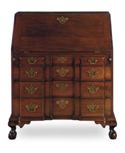 AN AMERICAN CHIPPENDALE MAHOGANY BLOCK-FRONT SLANT-LID DESK,