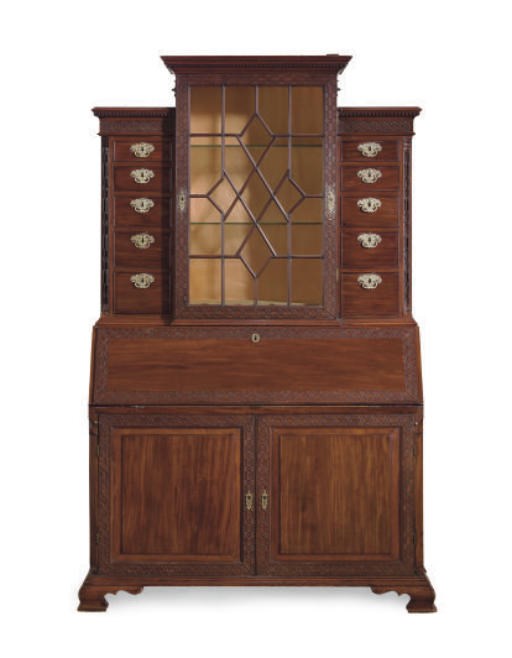 A GEORGE II MAHOGANY BUREAU-CABINET,