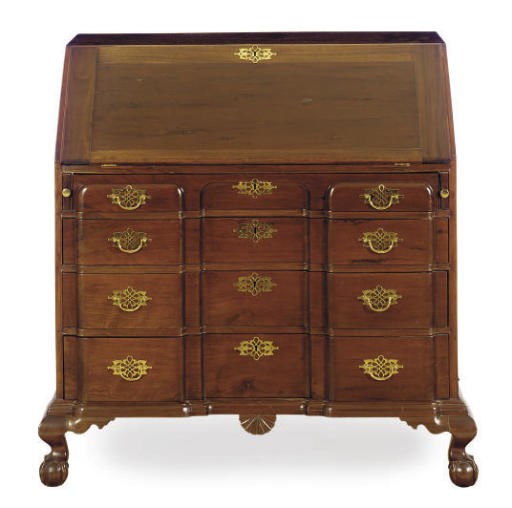 A CHIPPENDALE MAHOGANY BLOCK-FRONT SLANT-LID DESK,