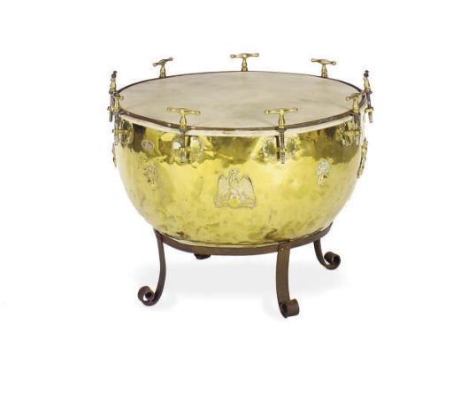 A FRENCH BRASS SNARE DRUM,