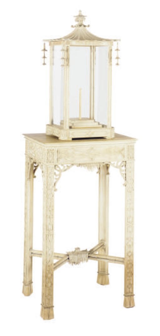 A PAIR OF LIMED WOOD PAGODA FORM VITRINES,