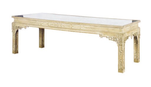 A MIRRORED TOP LIMED MAHOGANY LOW TABLE,