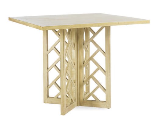 A LIMED WOOD SQUARE TABLE WITH PIERCED X-FORM BASE,