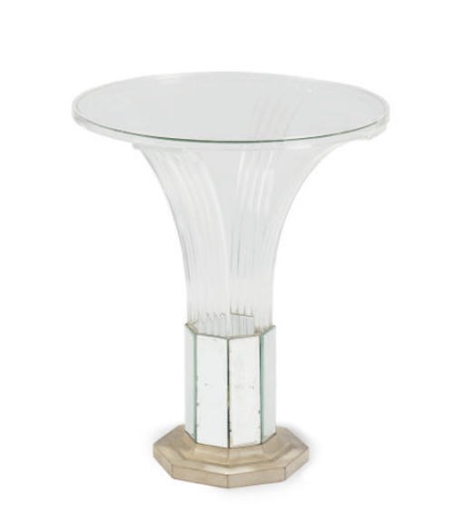A LUCITE AND MIRRORED GUERIDON,