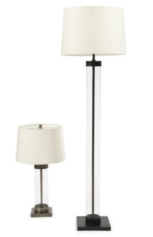 TWO SIMILAR LUCITE AND METAL FLOOR LAMPS,