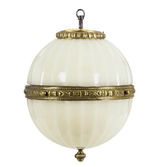 A PAIR OF OPALINE GLASS-BALL FORM CHANDELIERS,