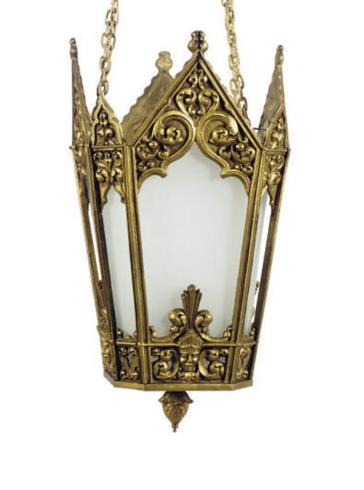 A GILT-PAINTED IRON HALL LANTERN,