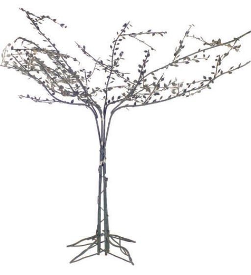 A PAIR OF FOREST GREEN PAINTED METAL GARDEN TREE STANDS,