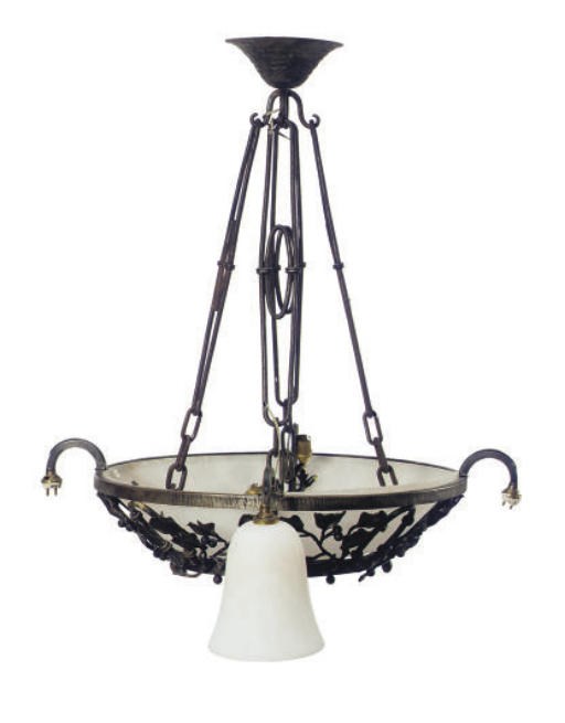 A WROUGHT-IRON CHANDELIER,