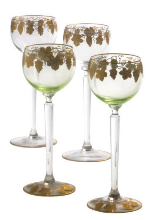 A GROUP OF THIRTY-EIGHT GERMAN GILT WINE GLASSES,