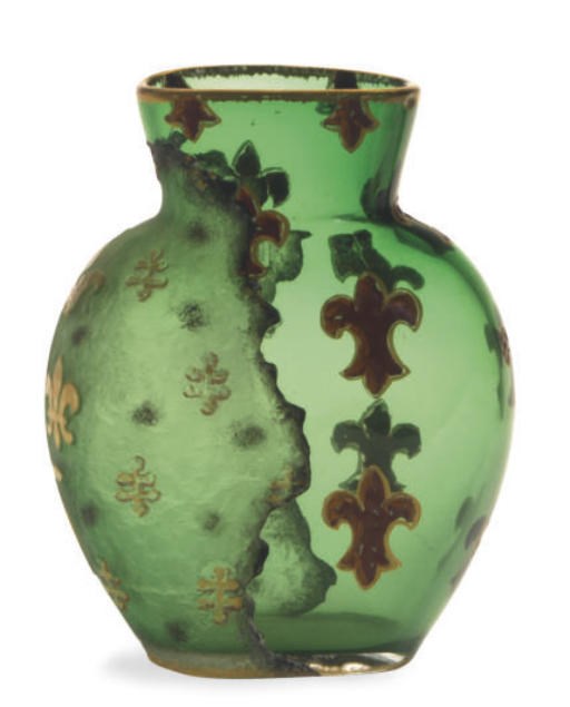 A FRENCH GILT AND ENAMELED GLASS VASE,