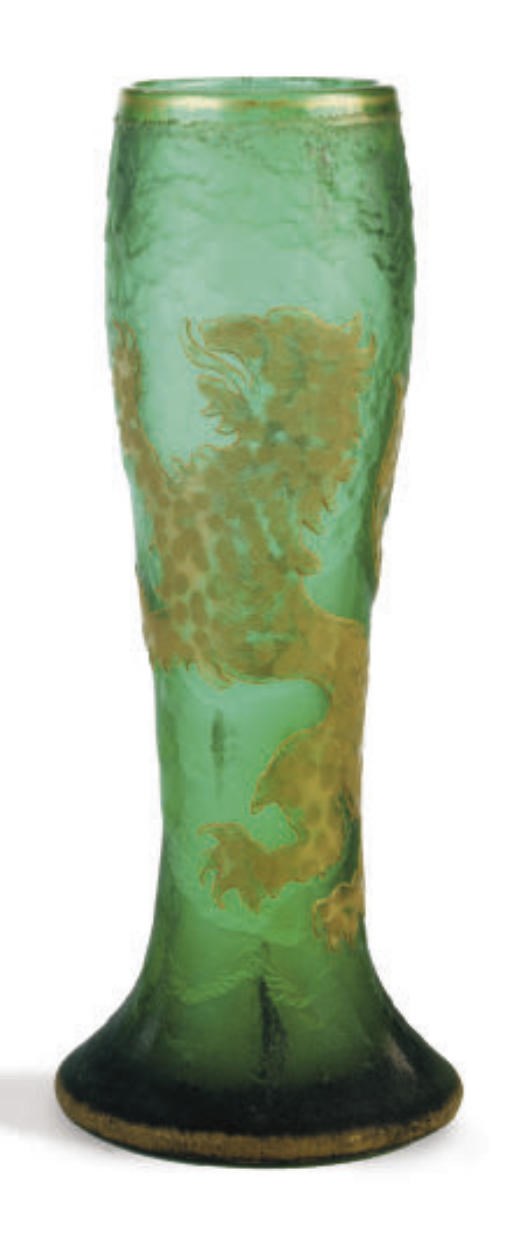 A FRENCH GILT AND ENAMELED GLASS VASE,