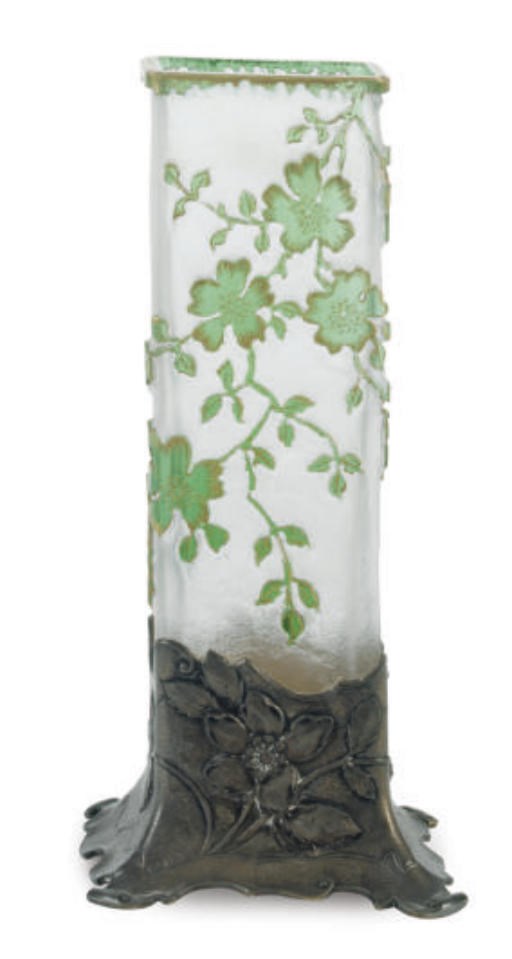 A FRENCH SILVER-MOUNTED GILT CAMEO GLASS VASE,