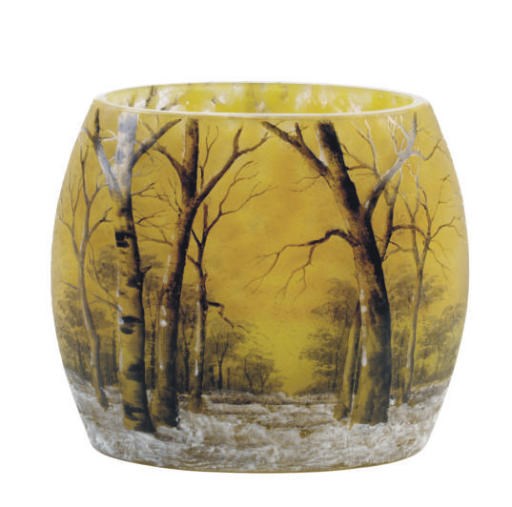A FRENCH ENAMELED GLASS VASE,