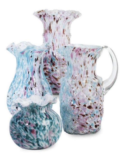 A GROUP OF NINE SPATTER GLASS VASES,
