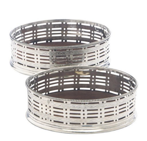 A PAIR OF GEORGE III SILVER WINE COASTERS**,