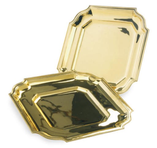A PAIR OF SILVER-GILT TRAYS,