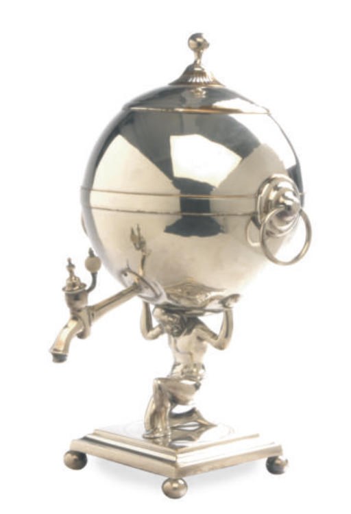 AN AMERICAN SILVER-PLATED HOT WATER URN AND COVER AND A GROUP OF SILVER AND SILVER-PLATED TABLE WARES**,