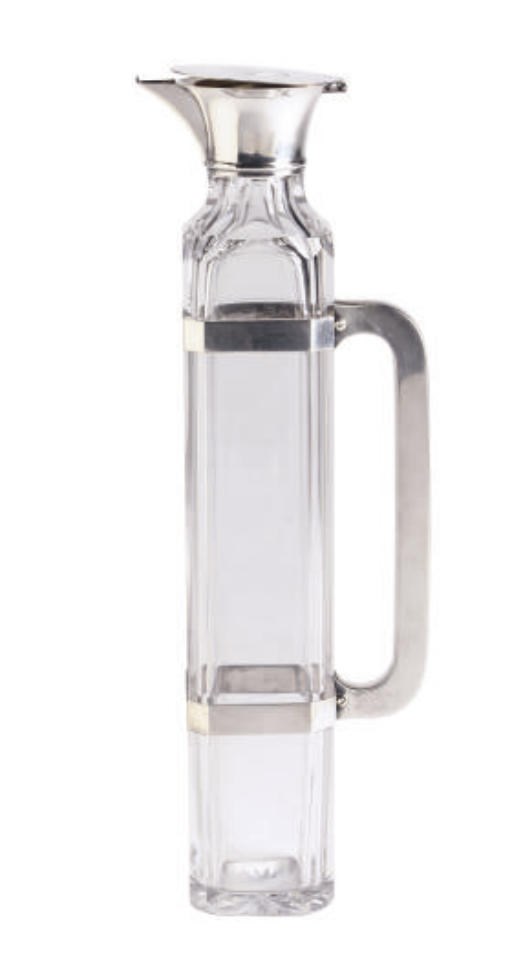 A VICTORIAN SILVER-MOUNTED GLASS CLARET-JUG WITH HINGED COVER,
