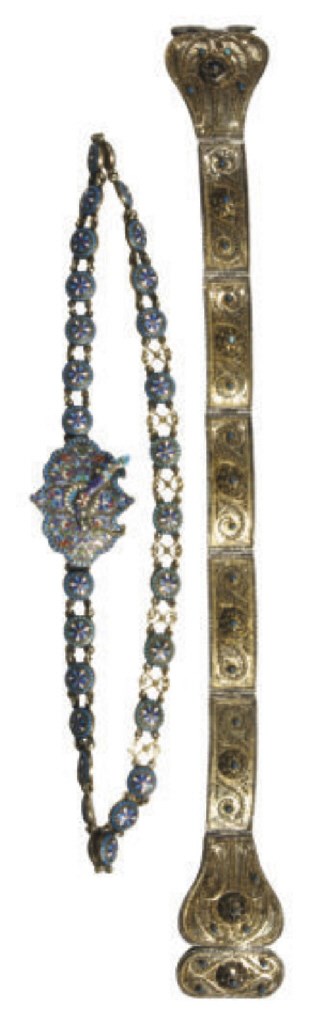 TWO SILVER AND CLOISONNÉ ENAMELED BELTS,
