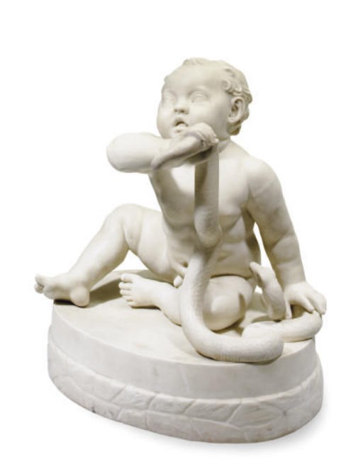 A PARIAN PORCELAIN FIGURE OF THE INFANT HERCULES,