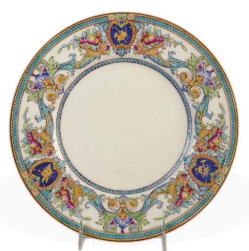 AN ASSEMBLED GROUP OF TWENTY-FOUR ENGLISH PORCELAIN RENAISSANCE REVIVAL STYLE PLATES,