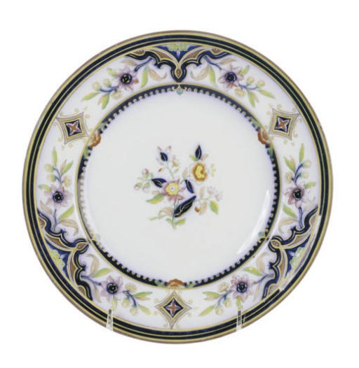 TWELVE ENGLISH PORCELAIN MINT GREEN-GROUND DESSERT PLATES AND TWELVE ENGLISH IRONSTONE DESSERT PLATES,