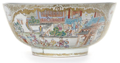 A CHINESE EXPORT MANDARIN PALETTE PUNCH BOWL,