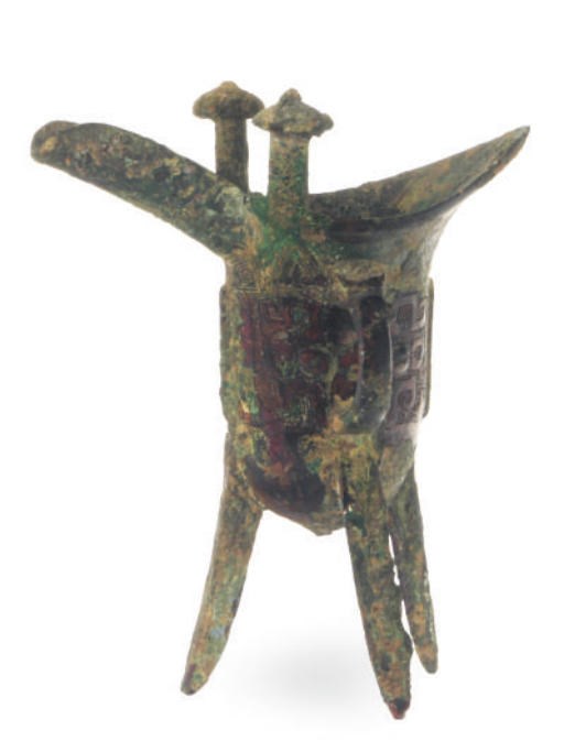 A ARCHAIC CHINESE BRONZE WINE VESSEL, JUE,