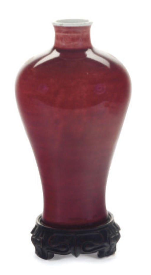 A SMALL CHINESE COPPER-RED GLAZED VASE, MEIPING,