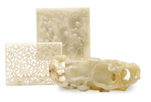 THREE WHITE JADE CARVINGS,