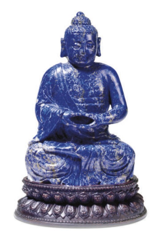 A CHINESE LAPIS LAZULI FIGURE OF BUDDHA,