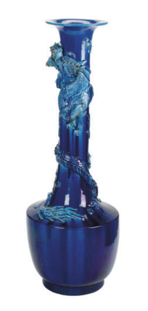 A MASSIVE TURQUOISE-GLAZED VASE WITH MOLDED DRAGON,