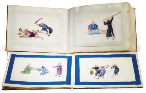TWO ALBUMS OF TWENTY-FOUR CHINESE WATERCOLOR DRAWINGS OF PUNISHMENT AND TORTURE,