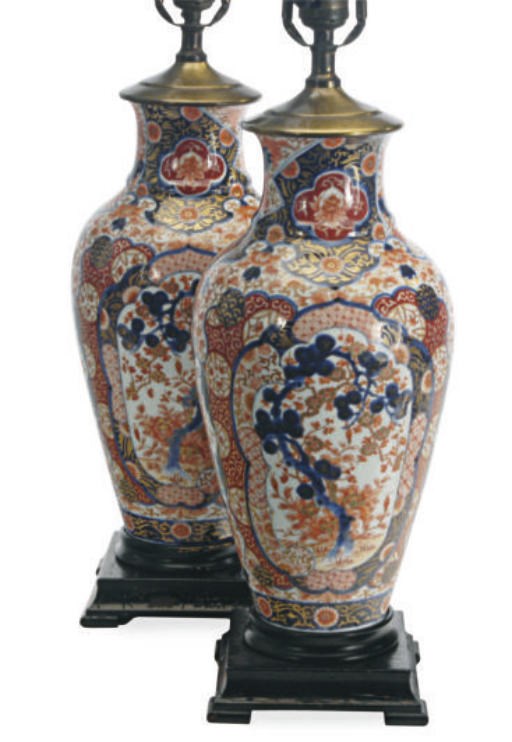 A PAIR OF JAPANESE PORCELAIN IMARI VASES MOUNTED AS LAMPS,