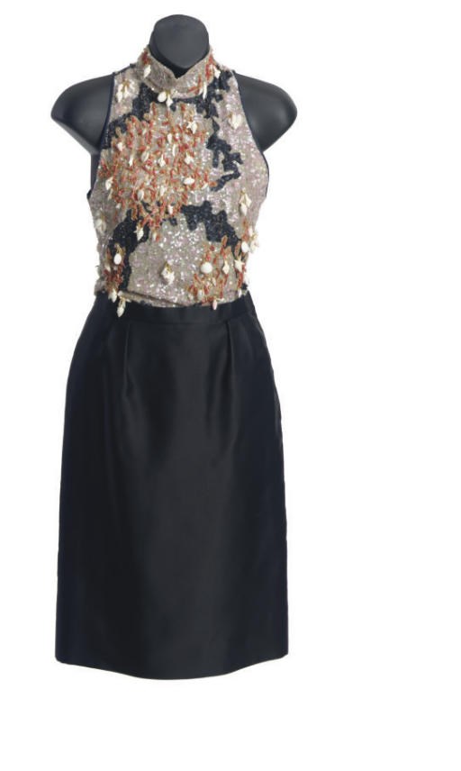 A VALENTINO BOUTIQUE BEADED BLOUSE AND A SKIRT,