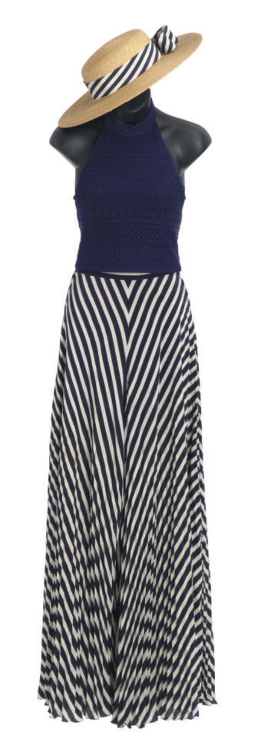 A NAVY AND WHITE THREE-PIECE DAY ENSEMBLE,