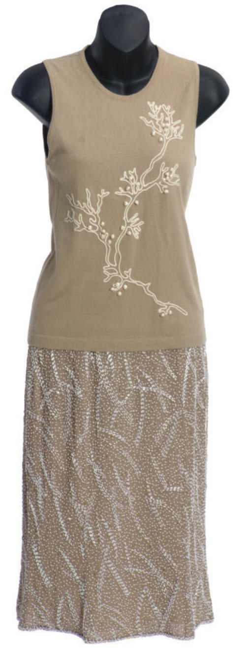 A NUDE BEADED TWO-PIECE ENSEMBLE,