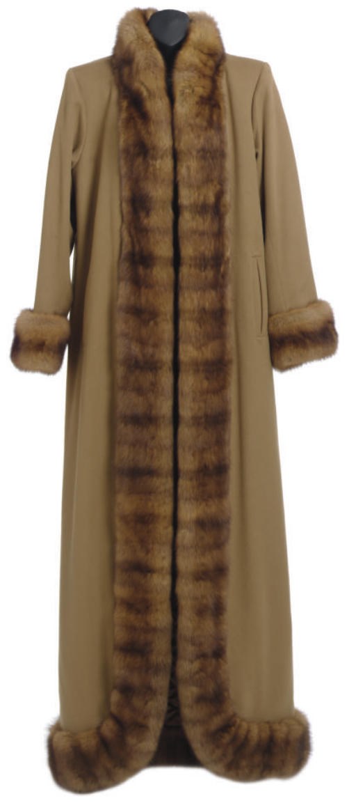 AN YVES SAINT LAURENT FOURRURES CAMEL CASHMERE AND SABLE TRIM COAT,