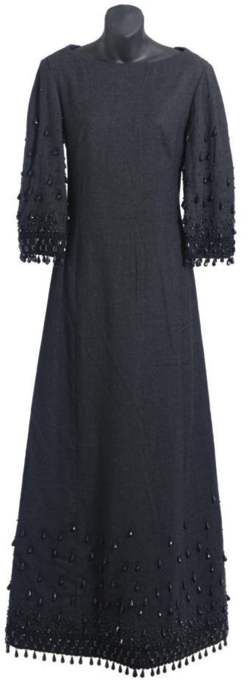 A CHARCOAL GREY PRINCESS-LINE EVENING DRESS,