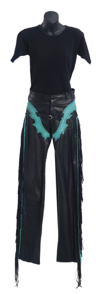 TWO BLACK LEATHER TWO-PIECE ENSEMBLES,