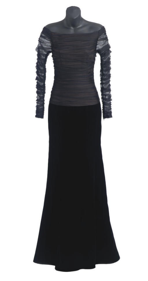 AN YVES SAINT LAURENT COUTURE BLACK EVENING DRESS,