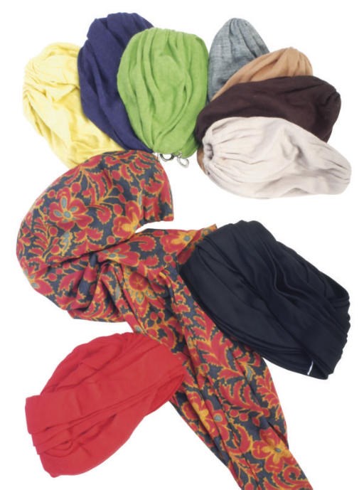 A GROUP OF TEN COLORFUL TURBANS,